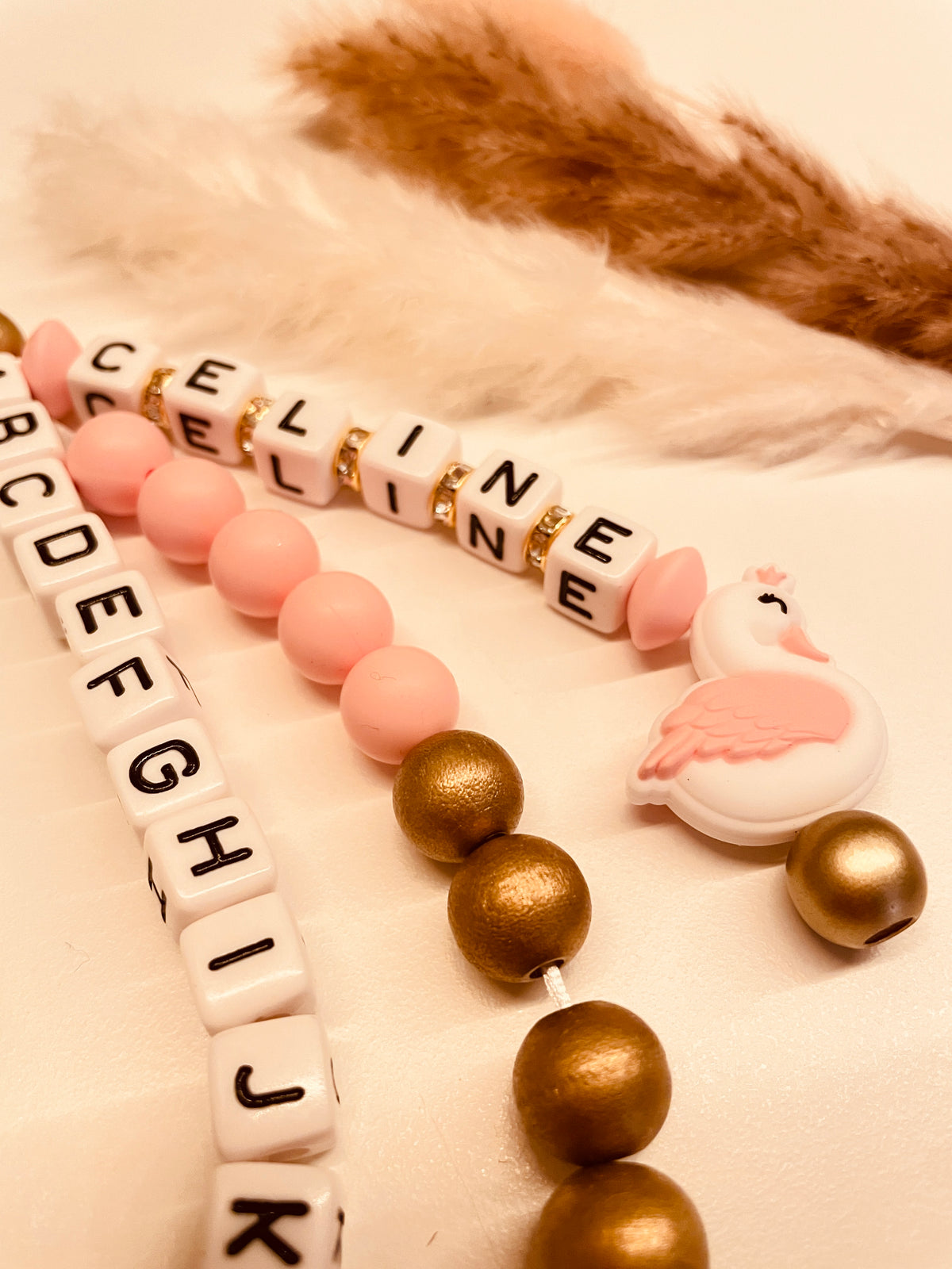 ABC & Rechenkette personalisiert Schwan rosa gold