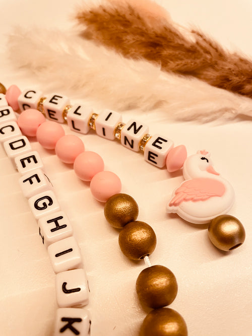 ABC & Rechenkette personalisiert Schwan rosa gold