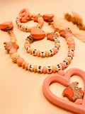 Schnullerkette, Kinderwagenkette, Greifring personalisiert Elefant rosa beige