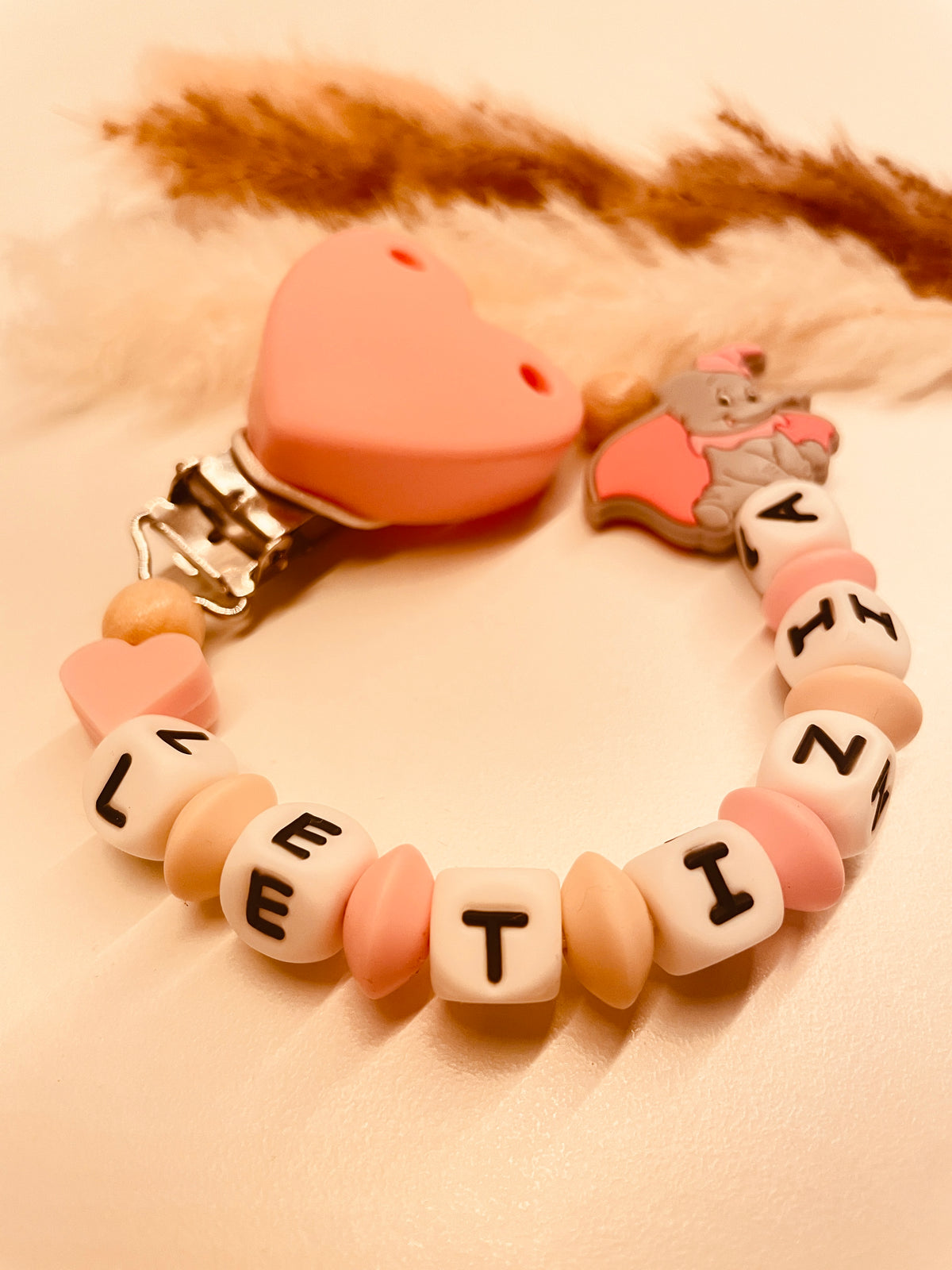 Schnullerkette Elefant rosa