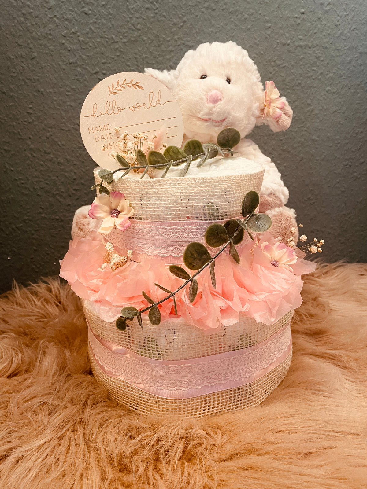 Windeltorte Schaf rosa beige
