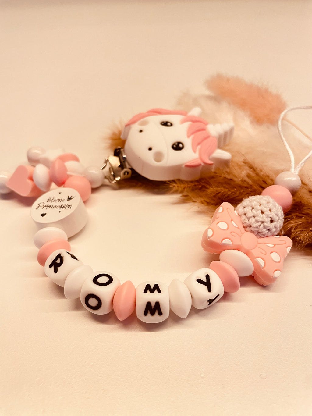 Schnullerkette kleine Prinzessin Einhorn mit Anhänger