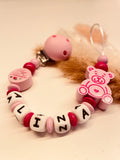 Schnullerkette kleine Schwester mit Bär rosa pink personalisiert