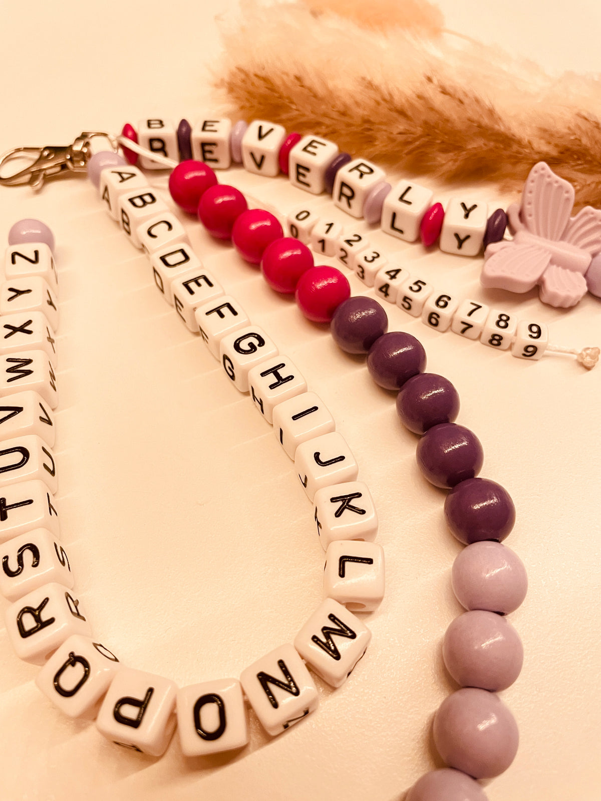 ABC & Rechenkette personalisiert Schmetterling lila pink Einschulung Geschenk Schulkind lila Schule lernen
