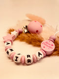 Personalisierte Schnullerkette kleine Prinzessin mit Stern in rosa, handgefertigt mit Kunststoff- oder Silikonbuchstaben