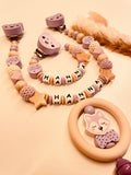 Schnullerkette Kinderwagenkette personalisiert Teddy mit Stern kleine Prinzessin flieder