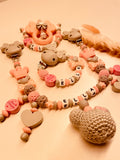 Schnullerkette Kinderwagenkette Greifring personalisiert Maus kleine Prinzessin grau rosa