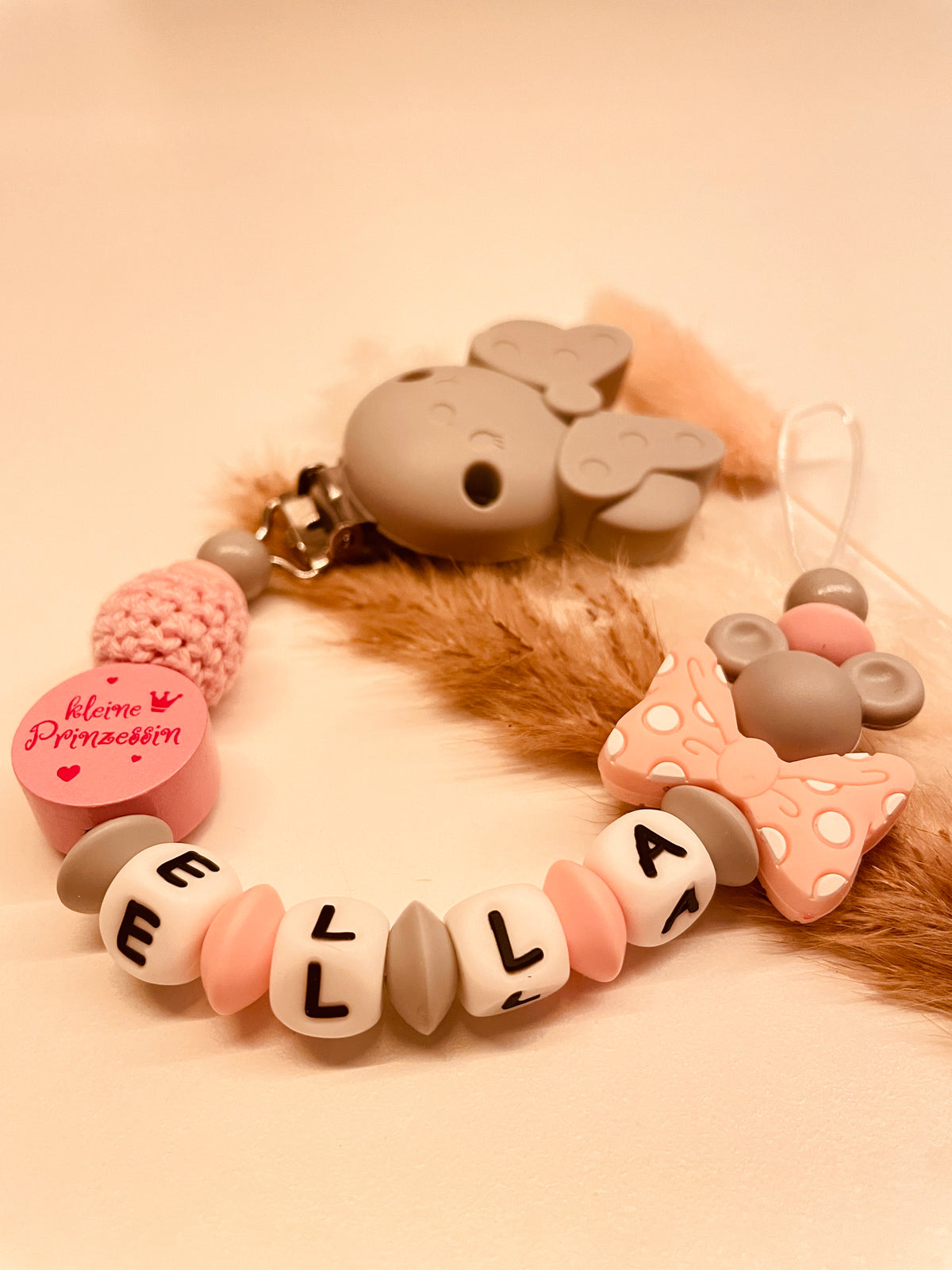 Schnullerkette personalisiert Maus kleine Prinzessin rosa grau