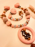 Schnullerkette personalisiert Pferd rosa braun Mädchen Geschenk Geburt Pony