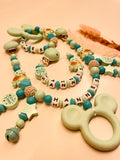 Schnullerkette Kinderwagenkette Greifring personalisiert Schildkröte mint/türkis