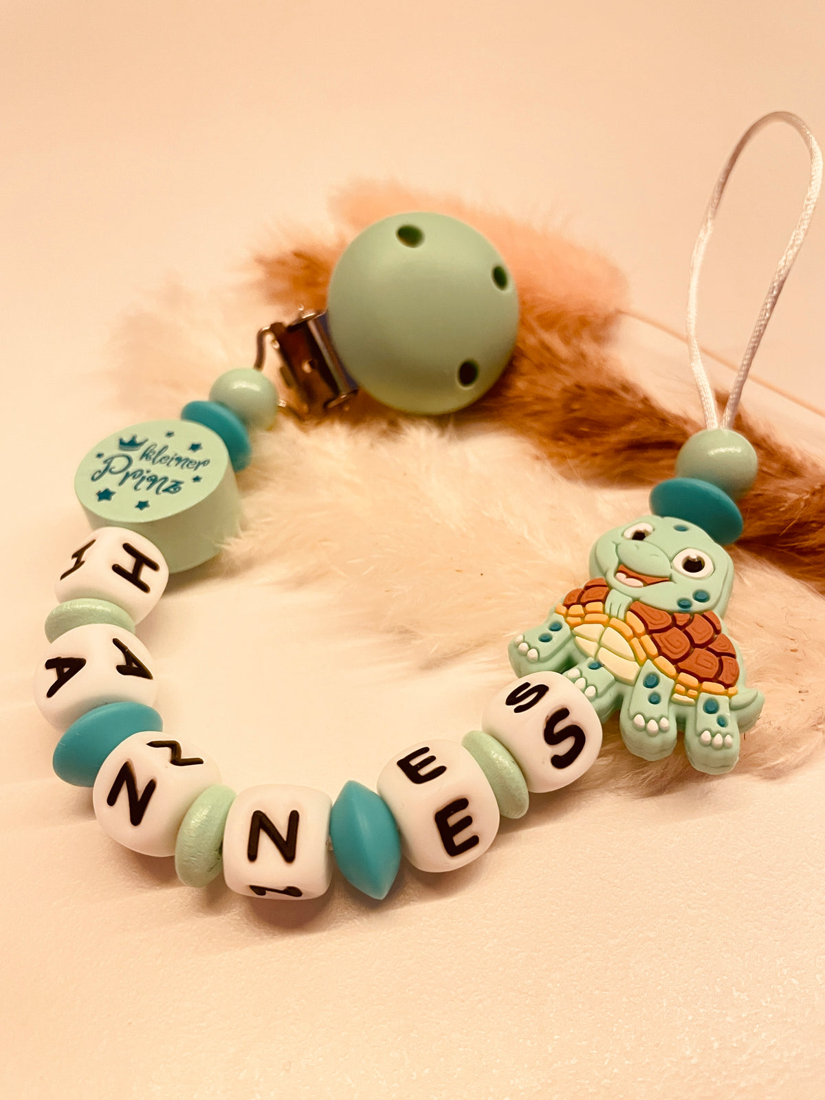 Schnullerkette personalisiert Schildkröte mint/türkis